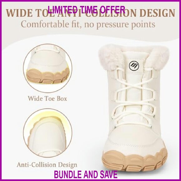 Women's Waterproof Winter Snow Boots Zero Drop Wide Toe Box Fur Lined - Picture 7 of 8